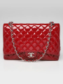 Chanel Dark Red Quilted Patent Leather Classic Maxi Double Flap Bag