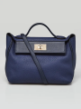 Hermes 29cm Bleu Saphir Maurice Leather Palladium Plated 24/24 Bag