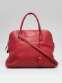 Hermes 35cm Rouge Garance Clemence Leather Palladium Plated Bolide Bag